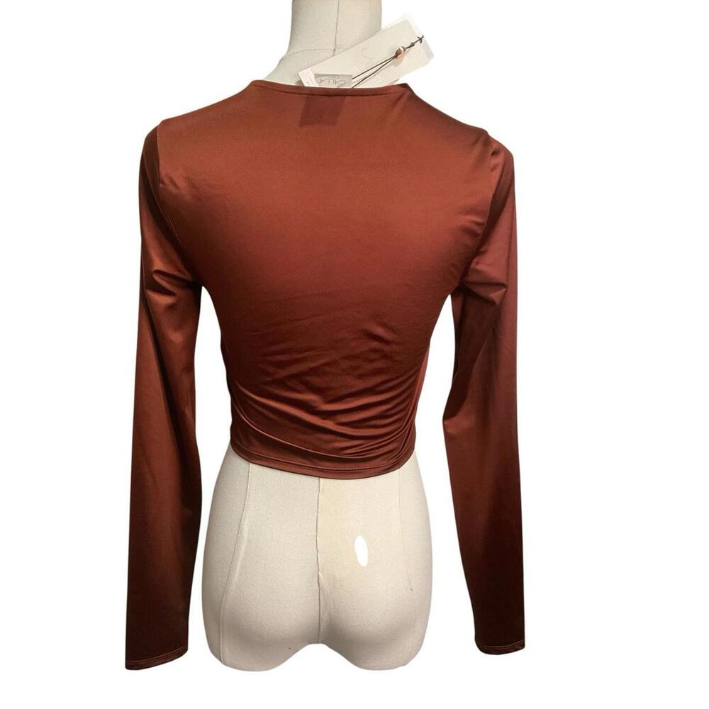 CALIA Long Sleeve Ruched Rashguard Top S Rust Brown Stretchy A17 - Picture 3 of 4